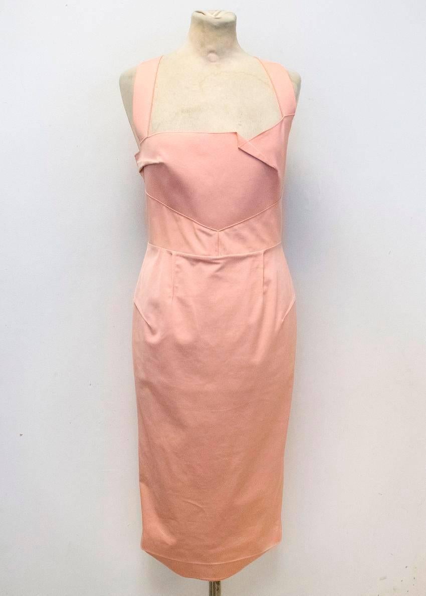 Roland Mouret new pink fitted mid-length dress. The back features an exposed zipper and cutouts, while the front features lined seams. 

Condition: Brand new but has very minor storage marks, which are not visible when worn. 9/10

Fabric: 59%