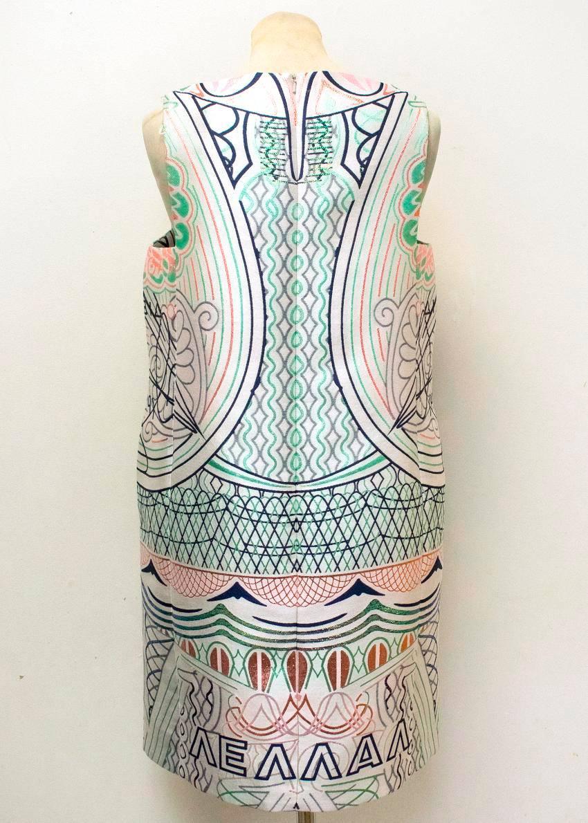 Mary Katrantzou Silver Shift Dress with Metallic Print In New Condition For Sale In London, GB