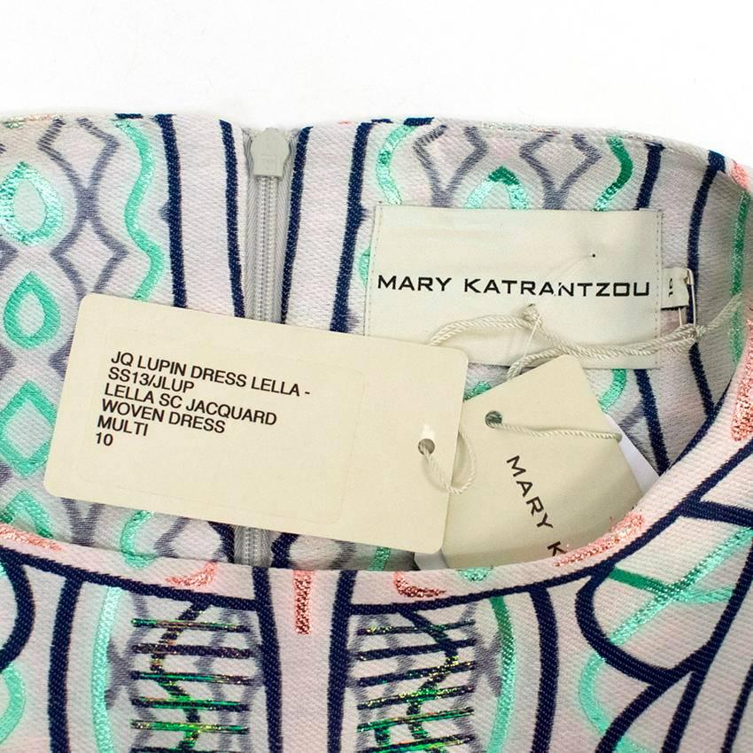 Mary Katrantzou Silver Shift Dress with Metallic Print For Sale 2