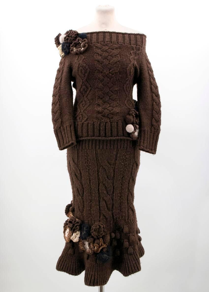 Black Alexander McQueen Brown Knit Skirt and Top Set