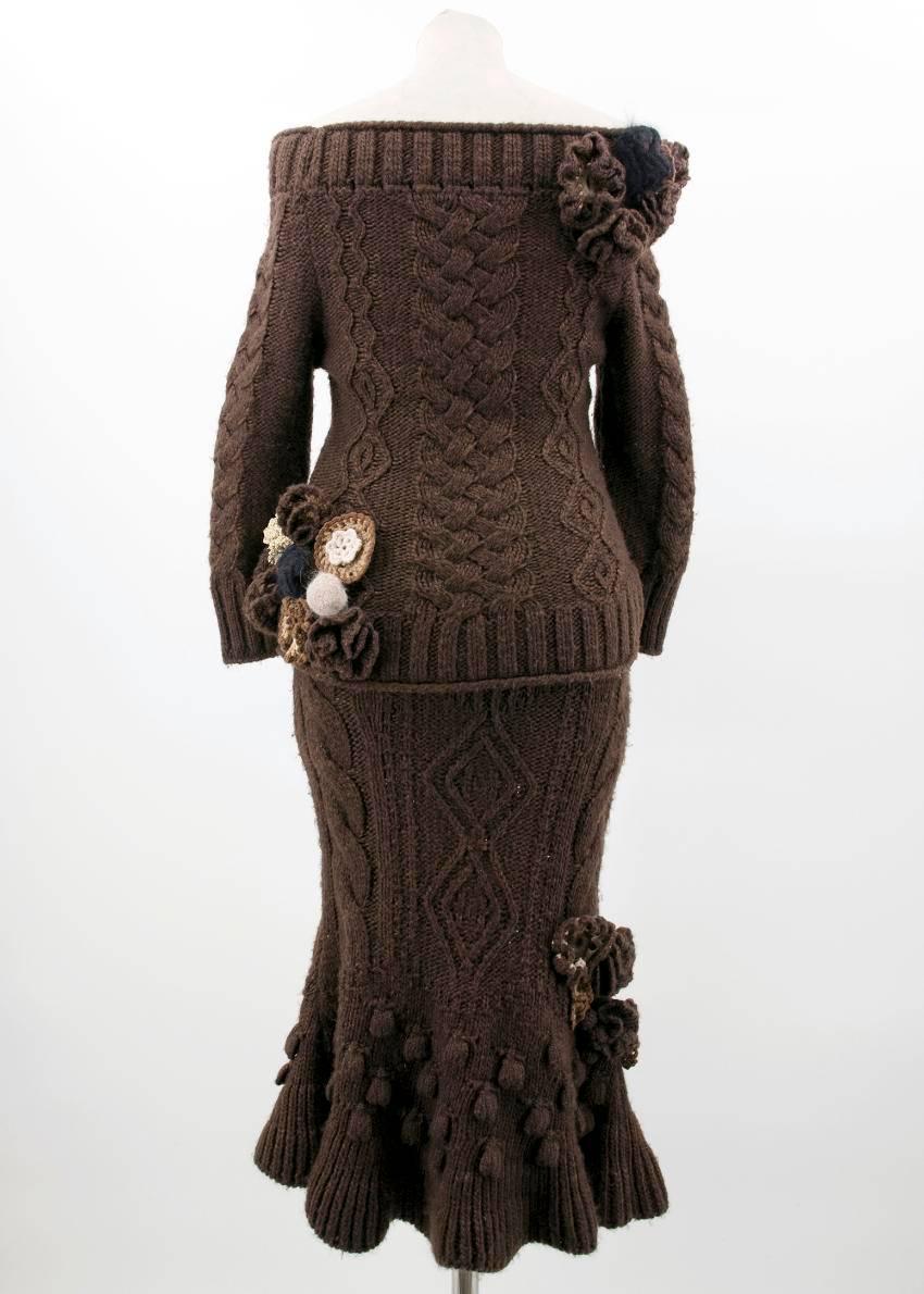Women's Alexander McQueen Brown Knit Skirt and Top Set