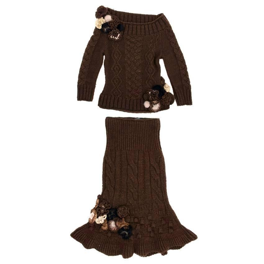 Alexander McQueen Brown Knit Skirt and Top Set 5