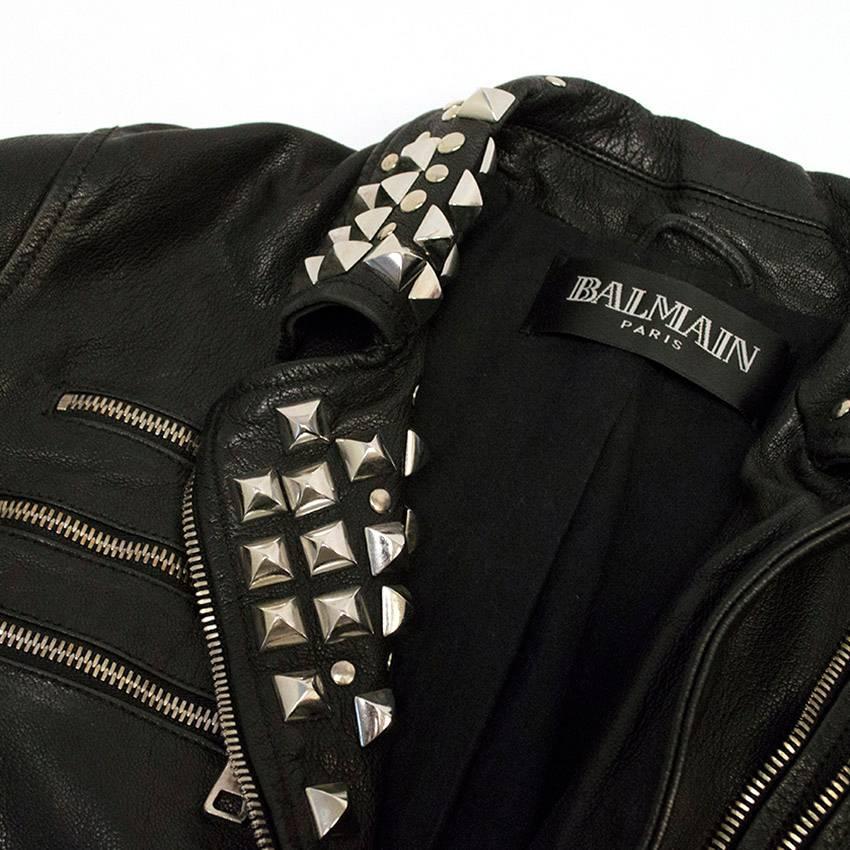 Balmain Studded Black Leather Jacket In New Condition For Sale In London, GB