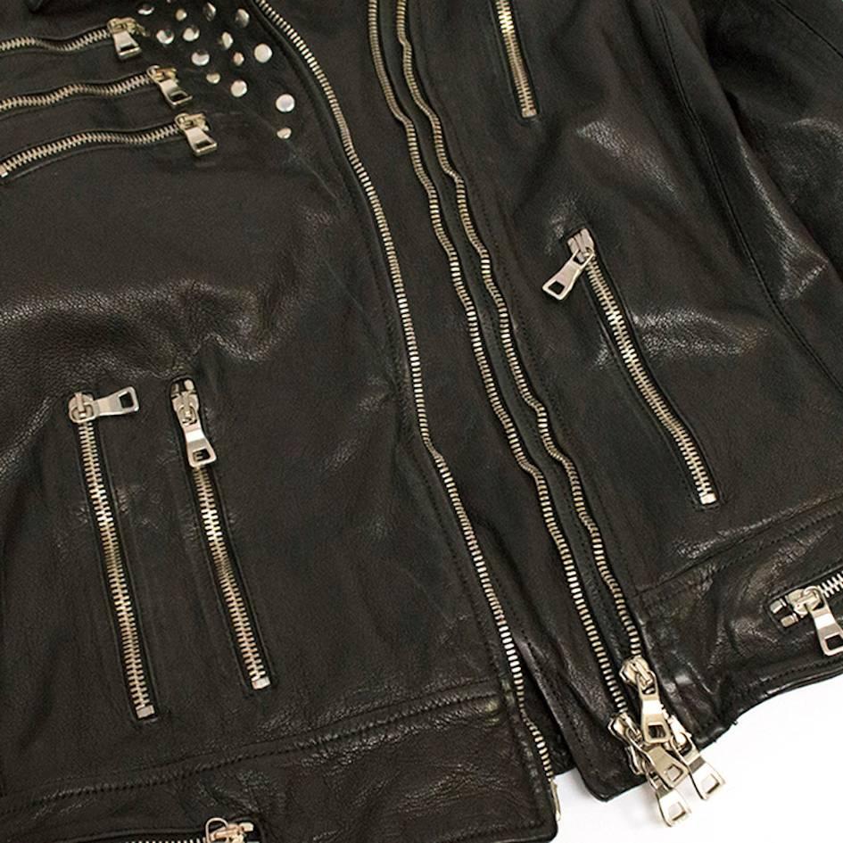 Women's Balmain Studded Black Leather Jacket For Sale