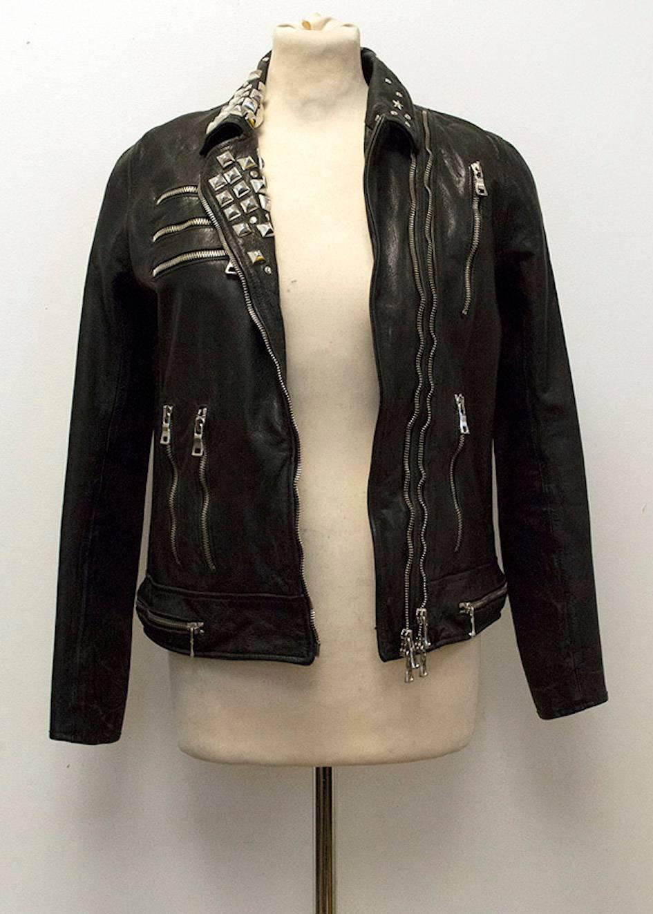 Balmain Studded Black Leather Jacket For Sale 1