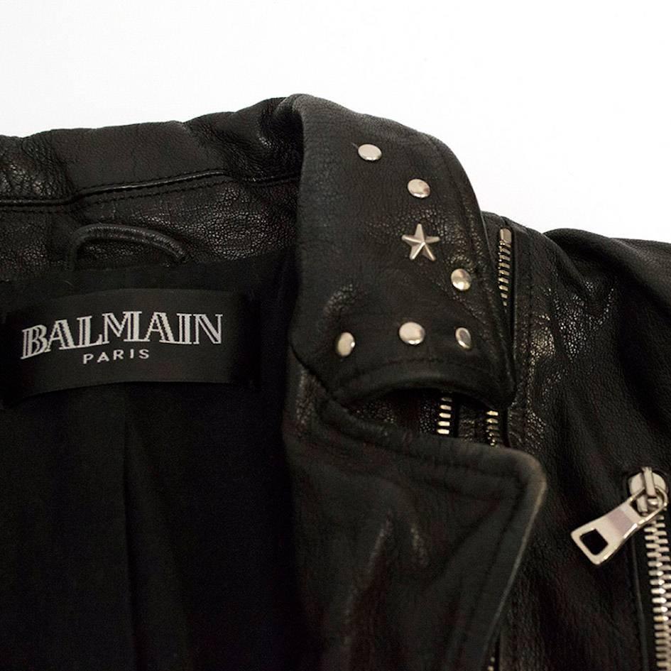 Balmain Studded Black Leather Jacket For Sale 2
