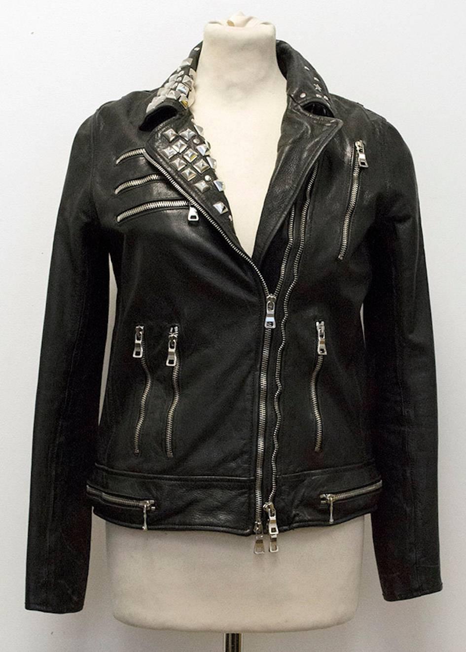 Balmain Studded Black Leather Jacket For Sale 3