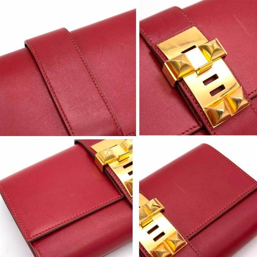 Hermes Sanguine Red Permabrass Medor Clutch In Good Condition For Sale In London, GB