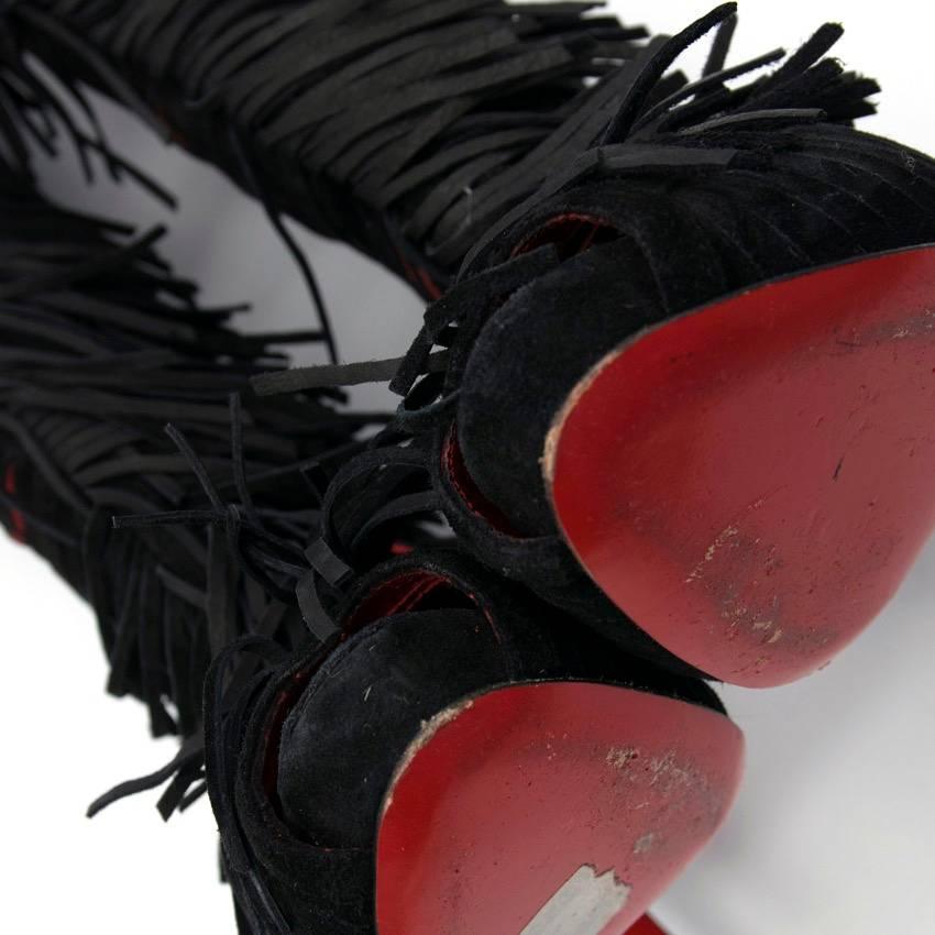 Christian Louboutin Black Knee High Tassel Boots For Sale 1