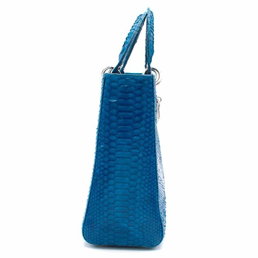 Women's or Men's Lady Dior Electric Blue Python Tote Bag For Sale