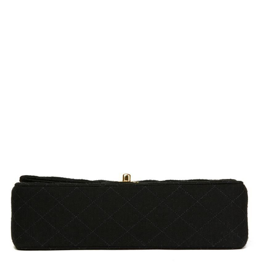 Chanel Black Jersey Medium Double Flap Bag For Sale 4