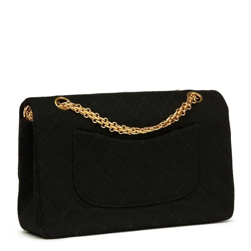 Chanel Black Jersey Medium Double Flap Bag For Sale 5