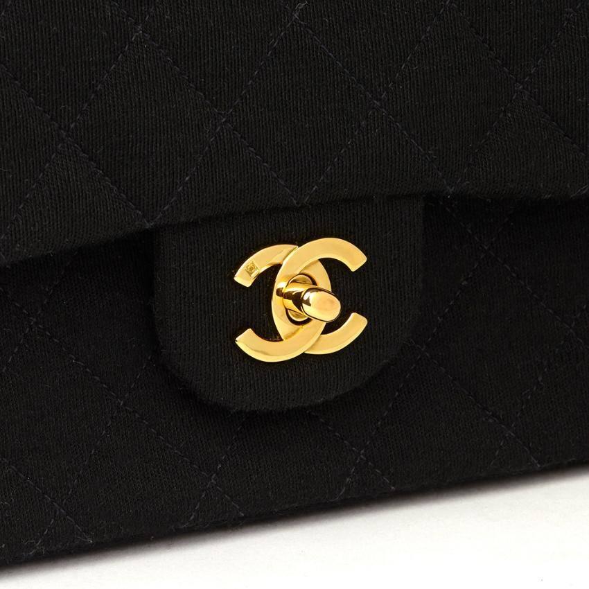 Chanel Black Jersey Medium Double Flap Bag For Sale 2