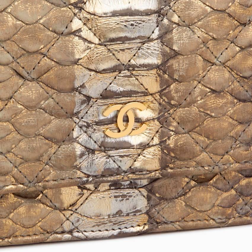 Women's Chanel Metallic Grey and Gold Python Leather Wallet-On-Chain WOC For Sale