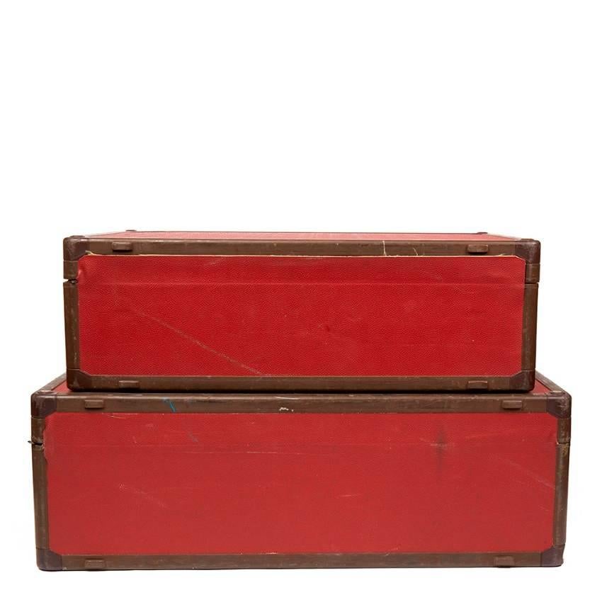 Louis Vuitton Pair of Vintage Red Leather Suitcases For Sale 3