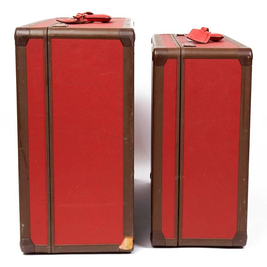 Louis Vuitton Pair of Vintage Red Leather Suitcases For Sale 4