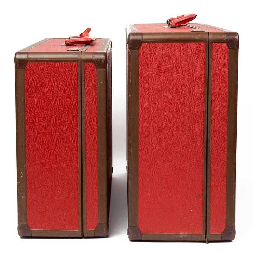 Louis Vuitton Pair of Vintage Red Leather Suitcases For Sale 5