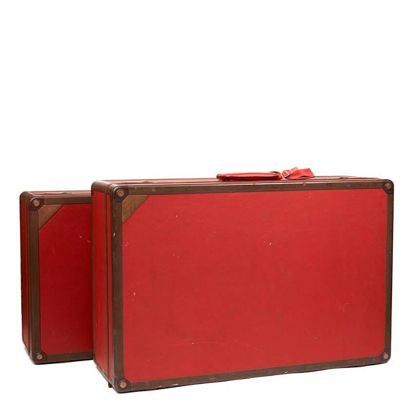 Louis Vuitton Pair of Vintage Red Leather Suitcases For Sale 6