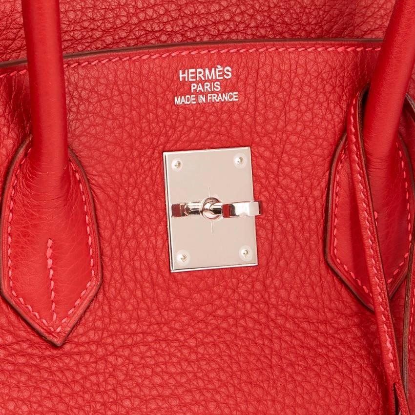 Women's Hermes Garance Fjord Rouge Leather Birkin 35cm For Sale