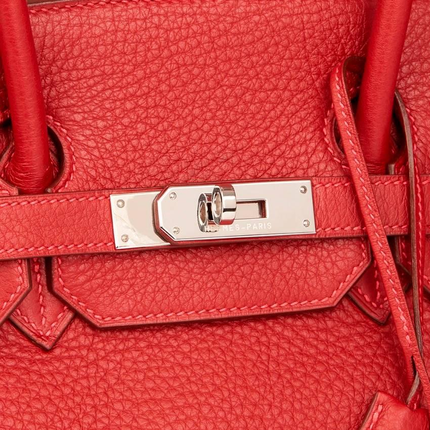 Hermes Garance Fjord Rouge Leather Birkin 35cm For Sale 2