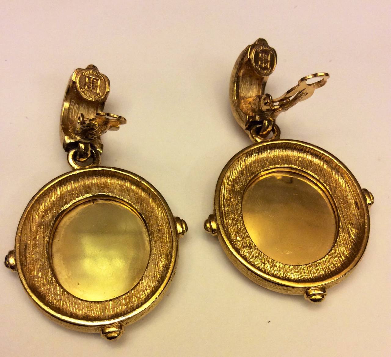 Givenchy Gold Clip On Dangle Earrings For Sale 1