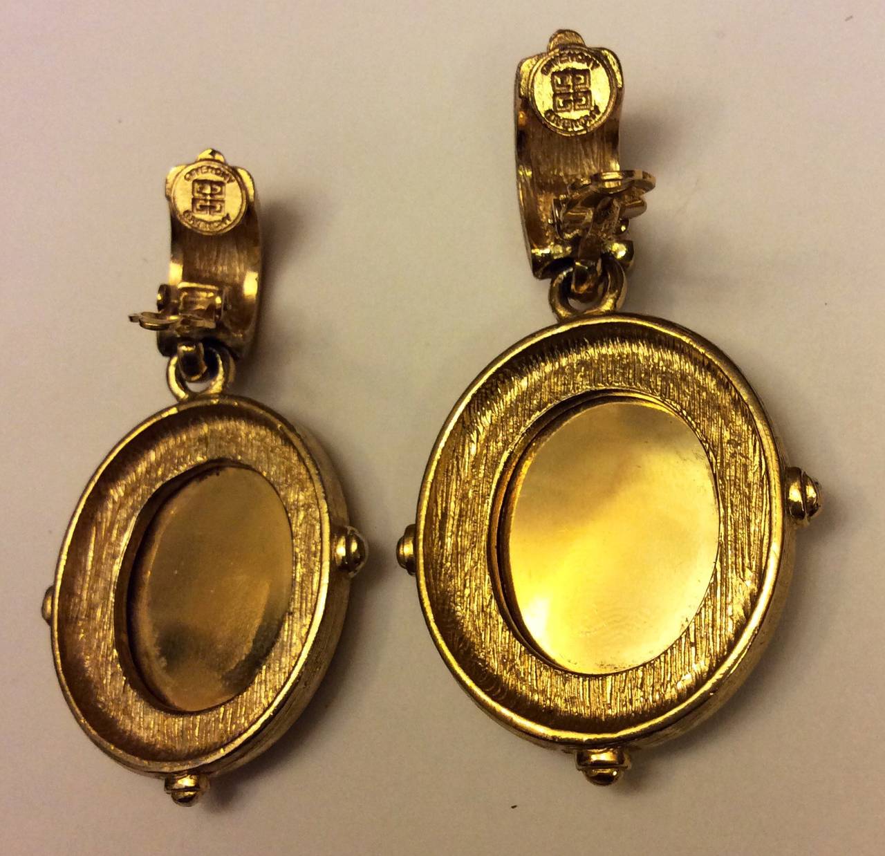 Givenchy Gold Clip On Dangle Earrings For Sale 2