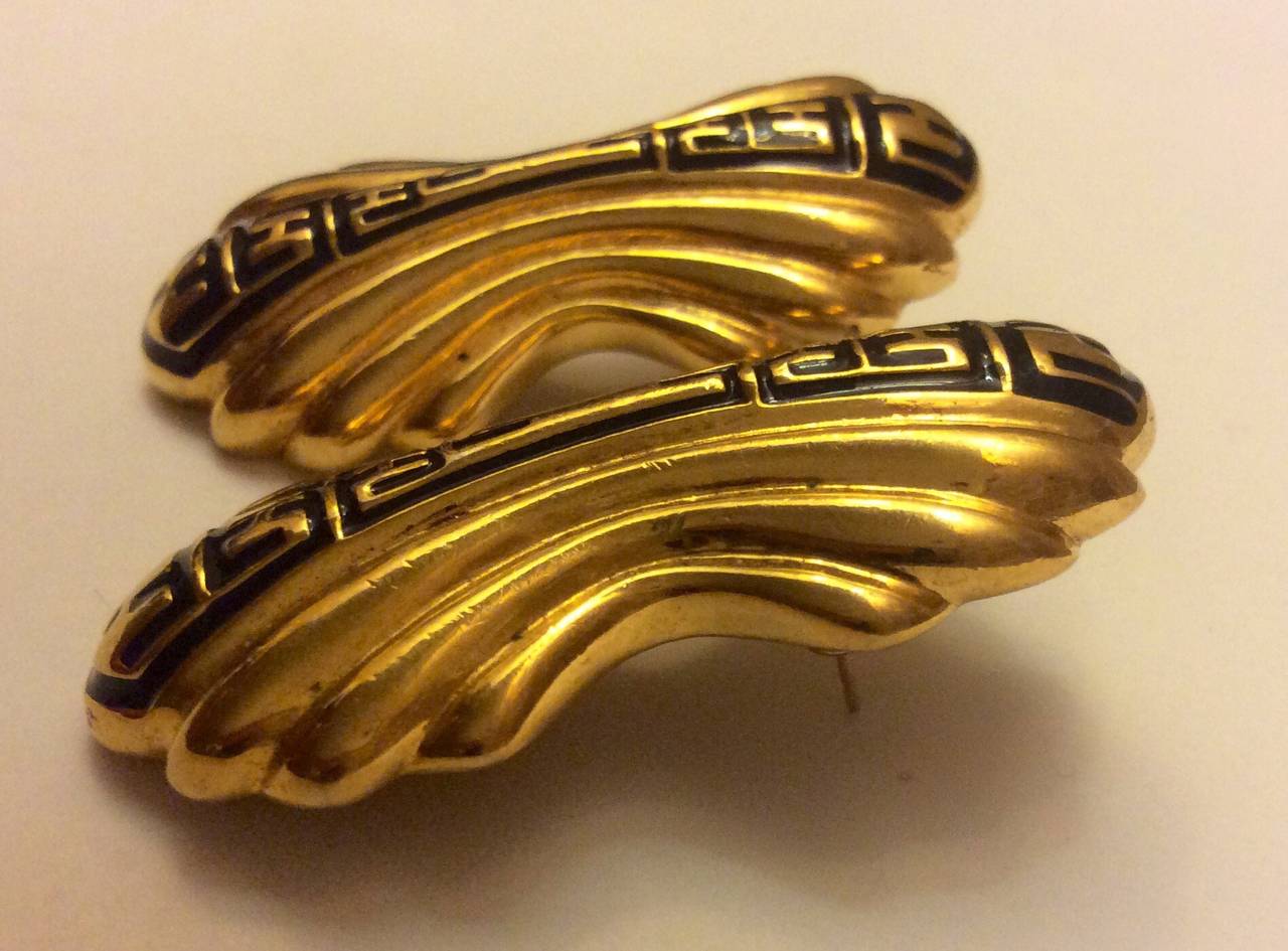 Fendi Grecian Logo Gold Post Earrings In Excellent Condition For Sale In Lake Park, FL