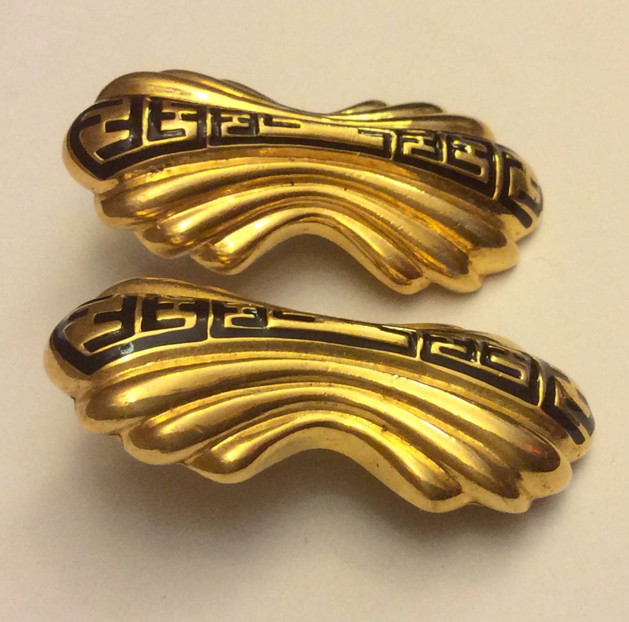 Women's Fendi Grecian Logo Gold Post Earrings For Sale