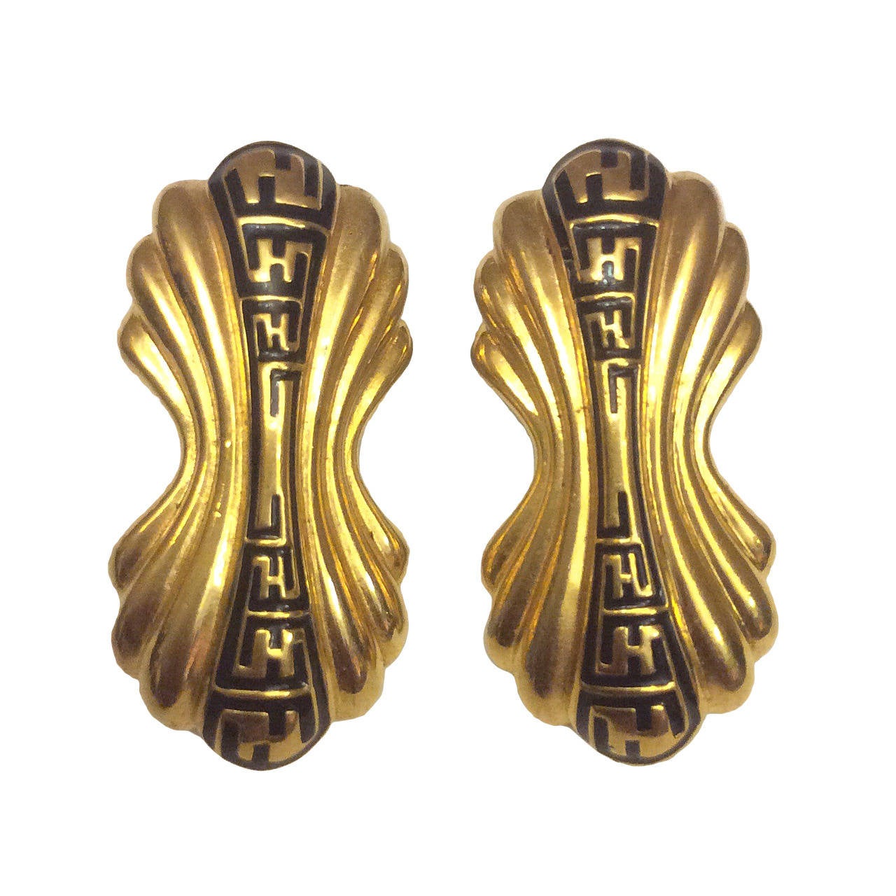 Fendi Grecian Logo Gold Post Earrings For Sale