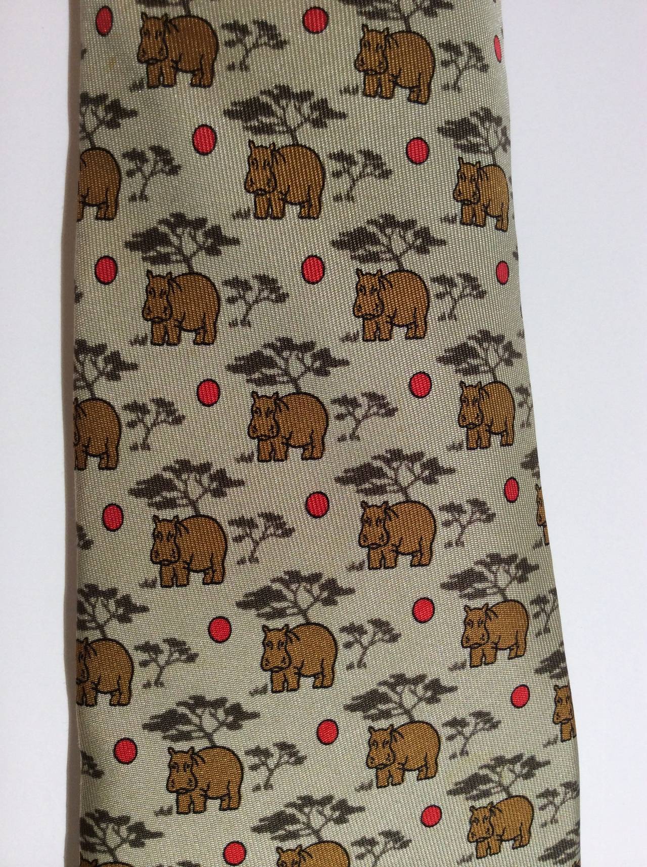 Hermes Hippo Trees and Red Moon Silk Tie 7439 HA at 1stDibs