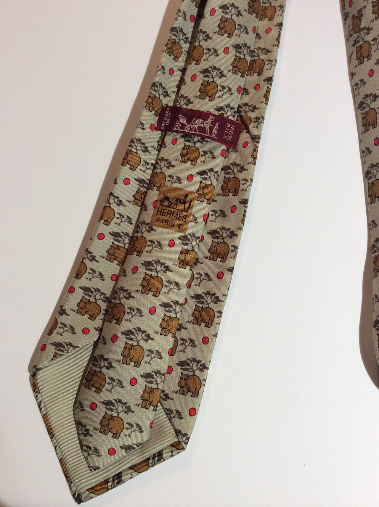 Hermes Hippo Trees & Red Moon Silk Tie 7439 HA In Good Condition In Lake Park, FL