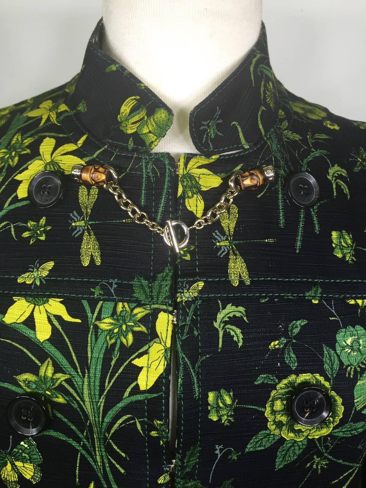 Black Gucci Flora Crop Jacket 38 For Sale
