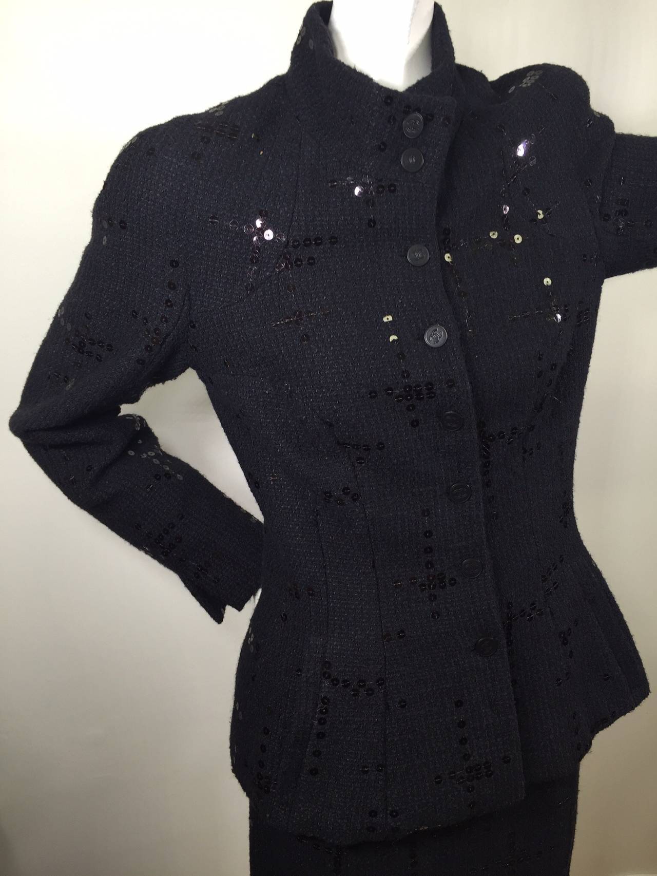 Chanel 02A Black Sequins Suit sz 36