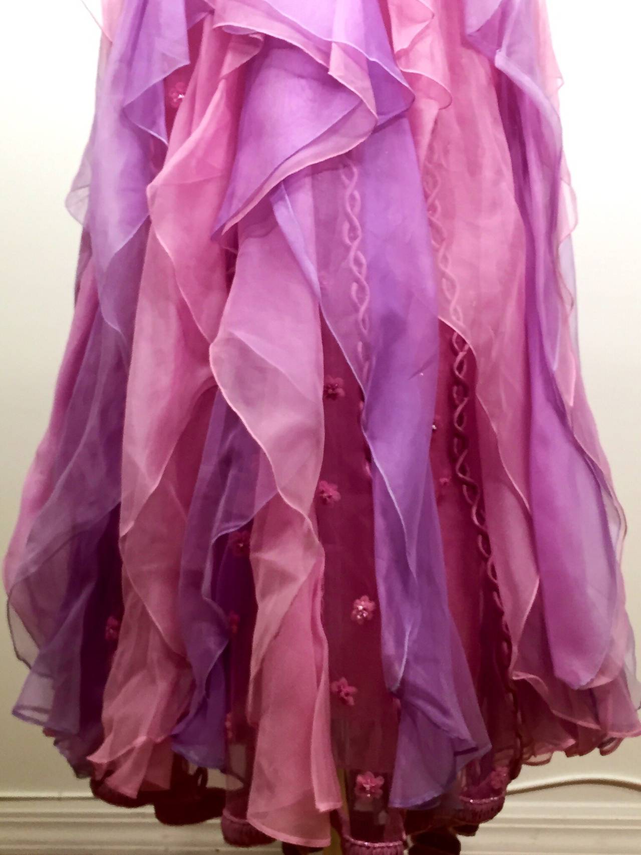 Valentino Incredible Beaded Silk Chiffon Pink & Purple Gown 8 In Excellent Condition For Sale In Lake Park, FL