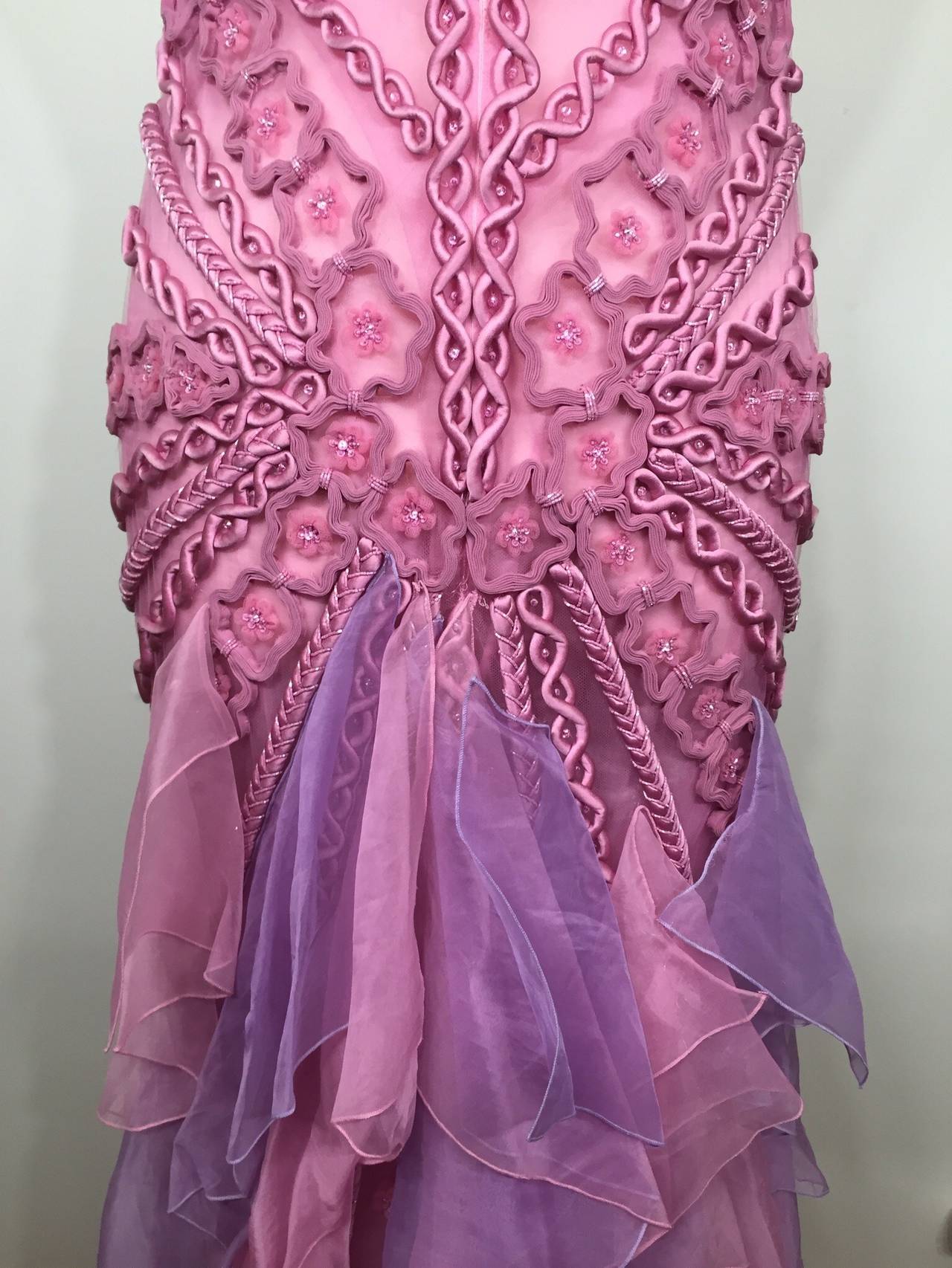 Valentino Incredible Beaded Silk Chiffon Pink & Purple Gown 8 For Sale 2