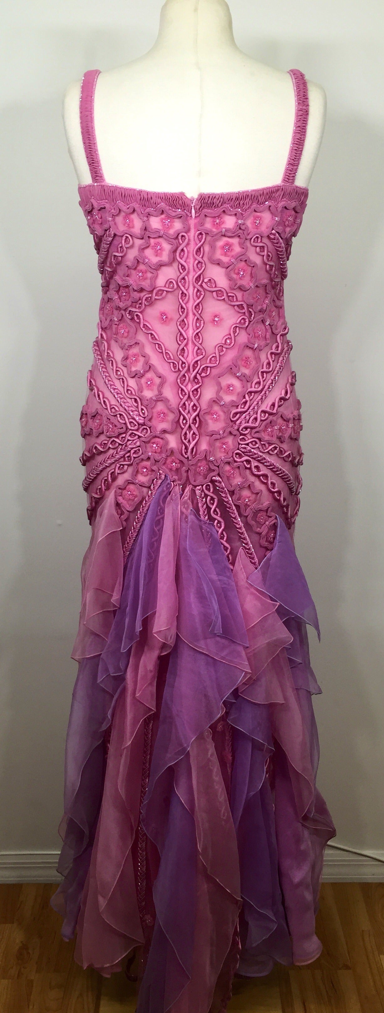 Valentino Incredible Beaded Silk Chiffon Pink & Purple Gown 8 For Sale 4