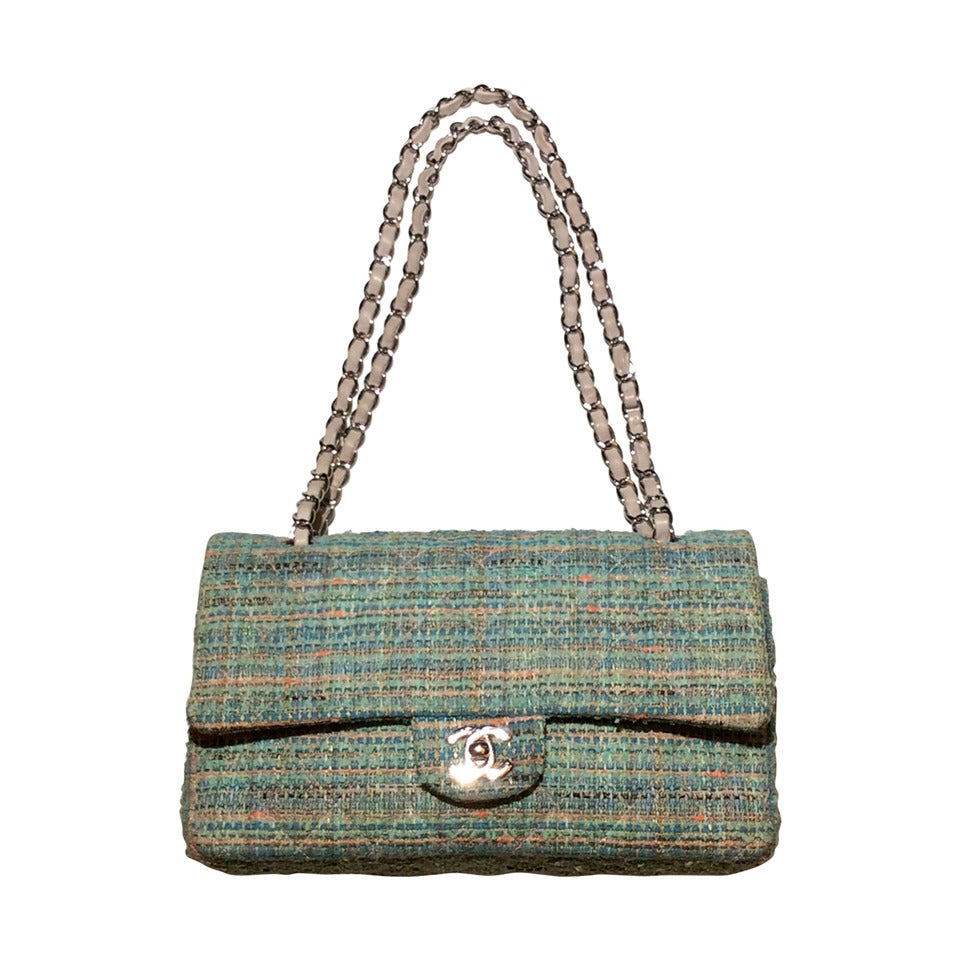 Chanel 2.55 Quilted Tweed Flap Handbag For Sale