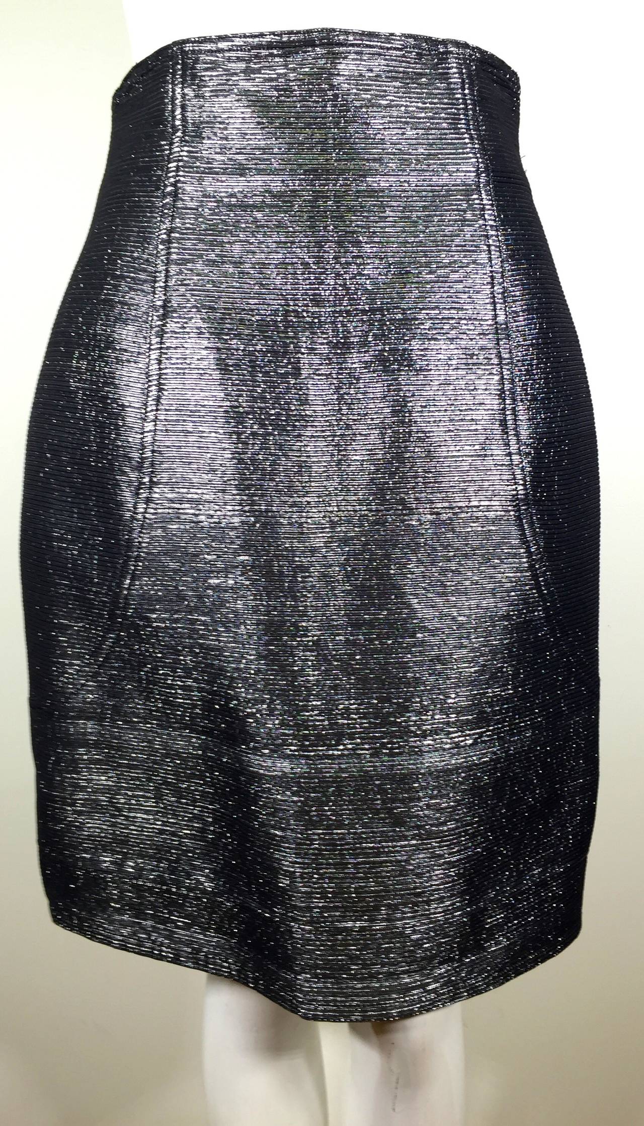 Black Charles Jourdan Silver Pencil Skirt & Sweater Top 38 For Sale