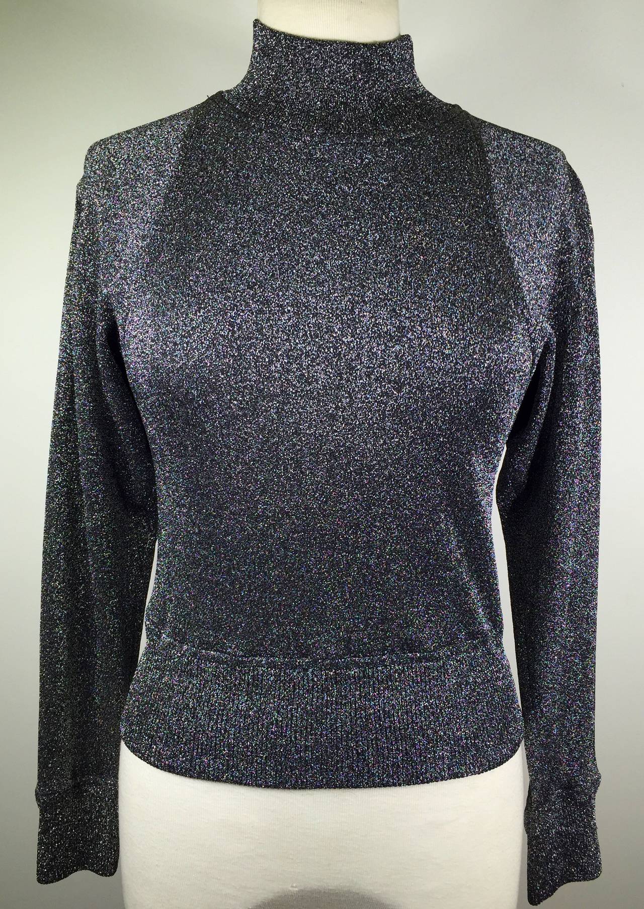 Charles Jourdan Silver Pencil Skirt & Sweater Top 38 For Sale 2