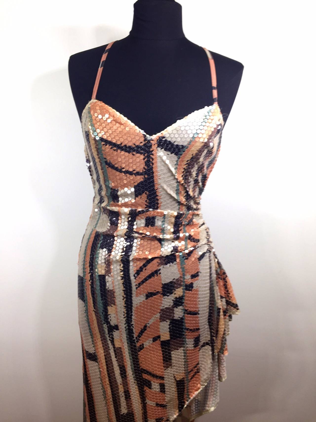 Vintage 70s Halston Sequins Sexy Cocktail Dress In Good Condition In Lake Park, FL