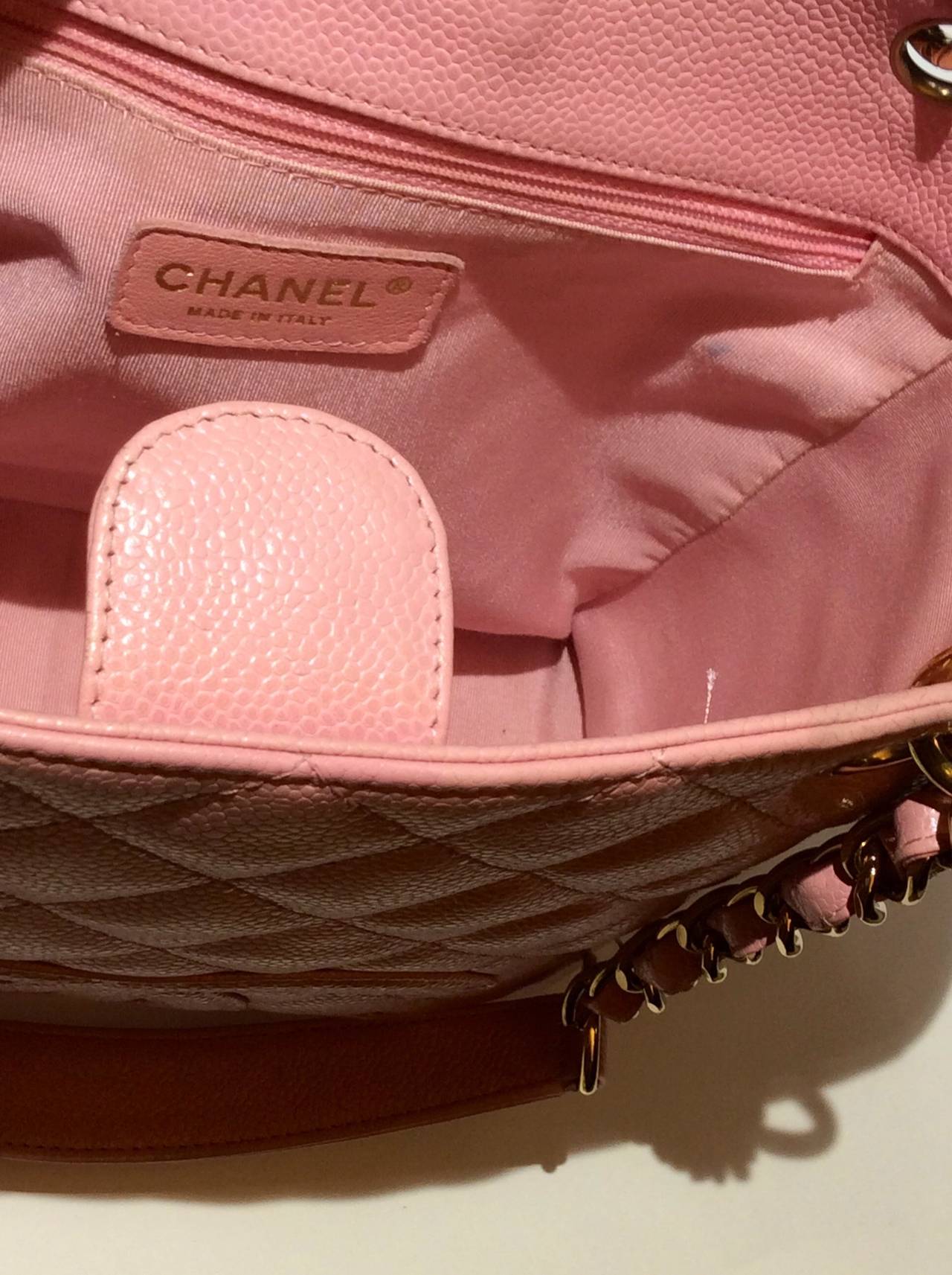 Chanel Petite Shopper Pink Caviar Tote In Good Condition In Lake Park, FL