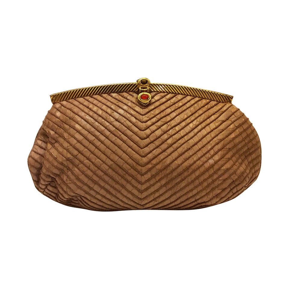 Vintage Judith Leiber Nude Snakeskin Clutch For Sale