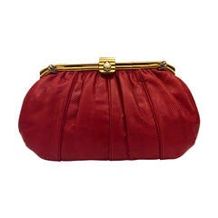 Vintage Judith Leiber Red Lizard Clutch Frog Detail