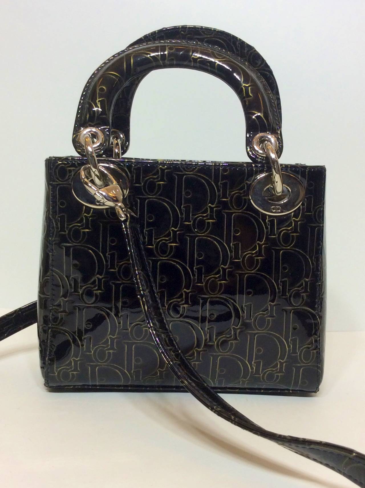 Women's Christian Dior Rare Mini Lady Dior Monogram Patent Leather Top Handle Handbag