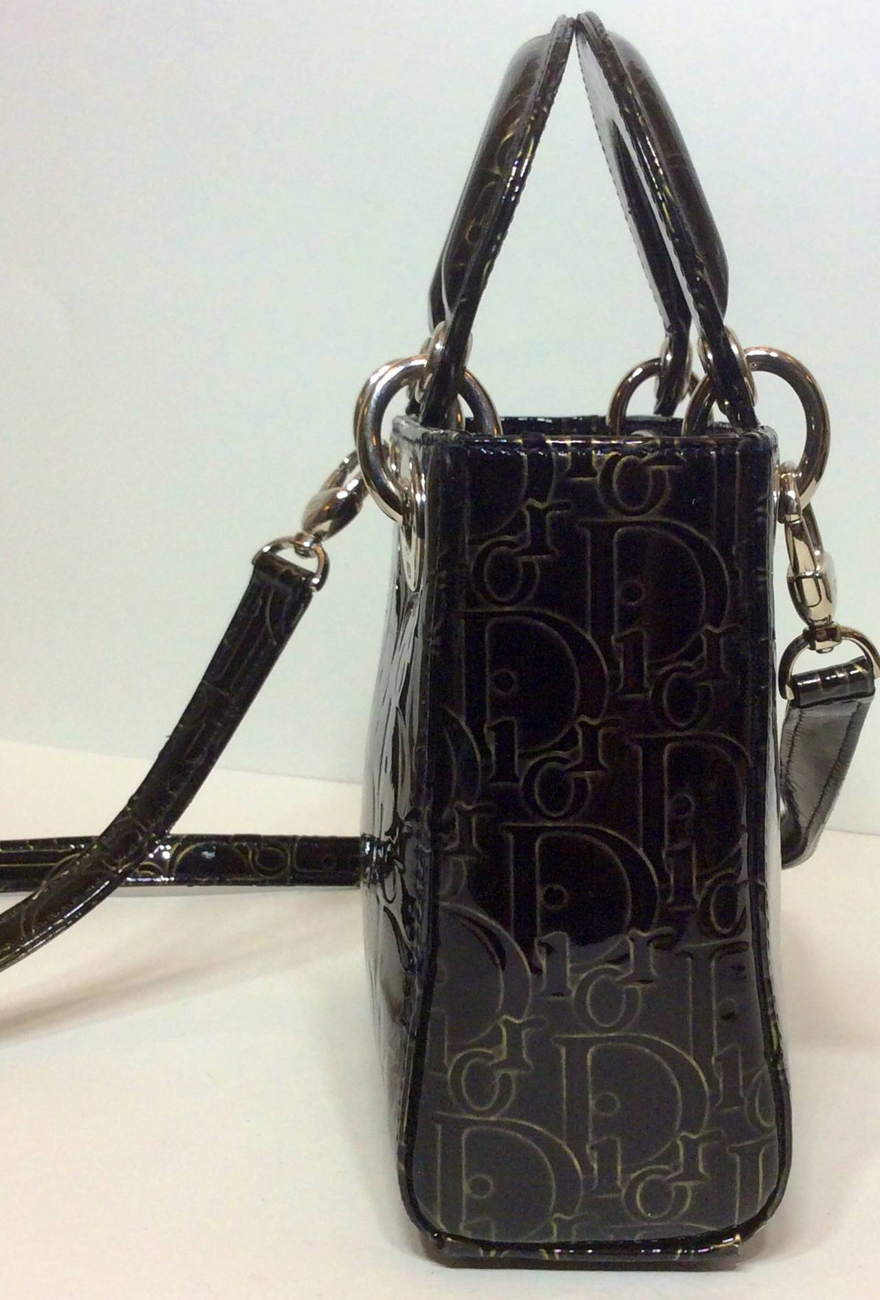Christian Dior Rare Mini Lady Dior Monogram Patent Leather Top Handle Handbag 1