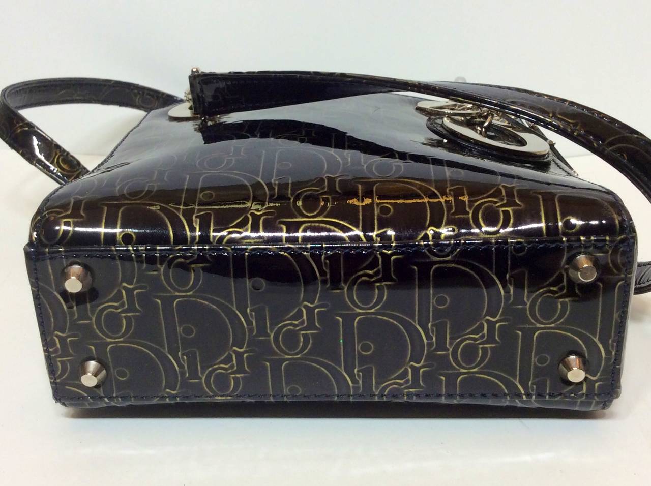 Christian Dior Rare Mini Lady Dior Monogram Patent Leather Top Handle Handbag 2