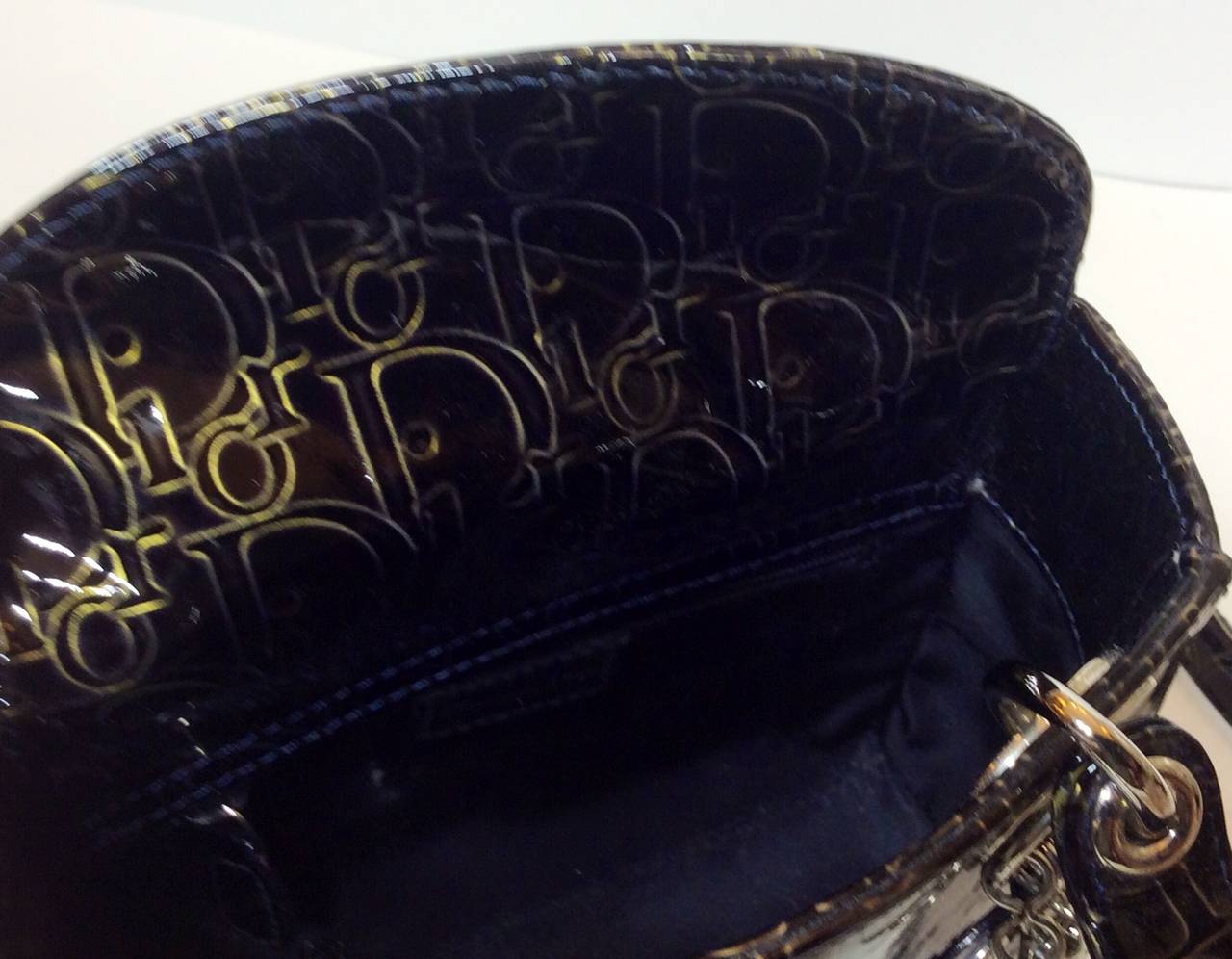 Christian Dior Rare Mini Lady Dior Monogram Patent Leather Top Handle Handbag 3