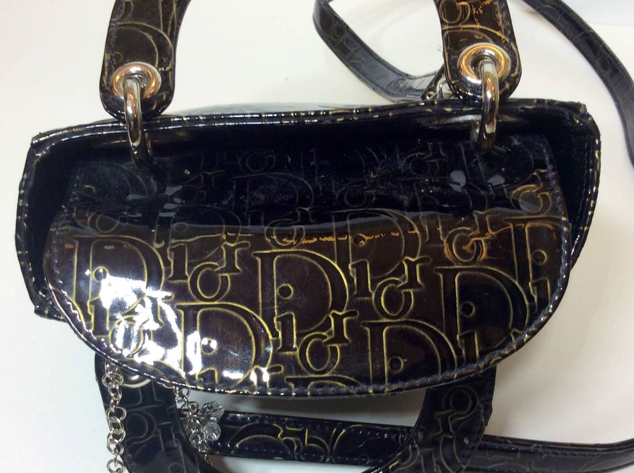 Christian Dior Rare Mini Lady Dior Monogram Patent Leather Top Handle Handbag 5