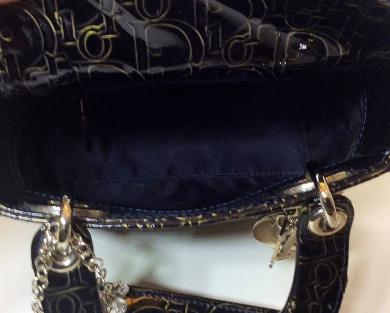 Christian Dior Rare Mini Lady Dior Monogram Patent Leather Top Handle Handbag 6