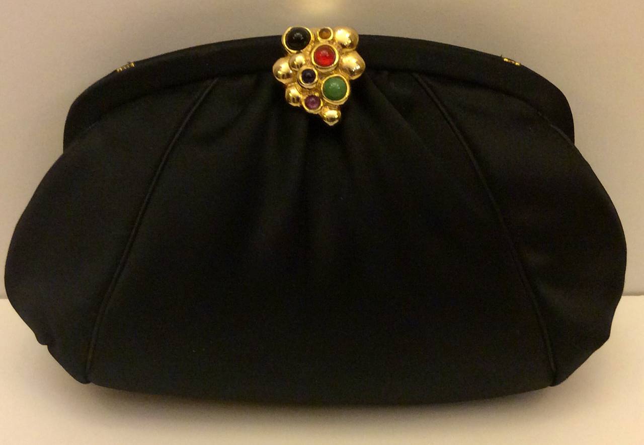 Vintage Judith Leiber Satin Clutch with Cabochon Cluster In Excellent Condition In Lake Park, FL